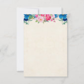 ピンクかわいらしとブルーフラワー縁どシンプルRSVP 招待状 (裏面)