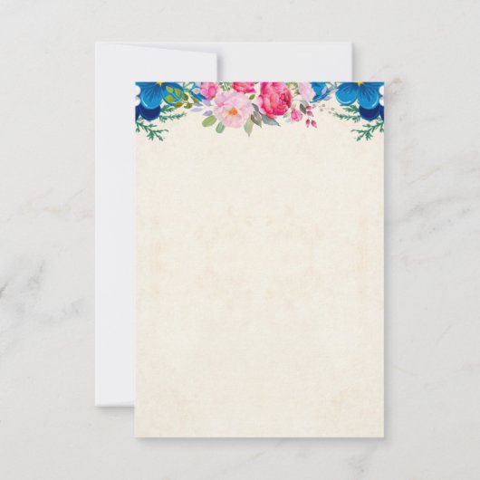 ピンクかわいらしとブルーフラワー縁どシンプルRSVP 招待状 (裏面)