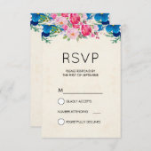 ピンクかわいらしとブルーフラワー縁どシンプルRSVP 招待状 (正面/裏面)