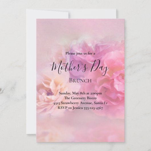 ピンクかわいらしとホワイトカーネーション母の日ブランチ 招待状 (正面)