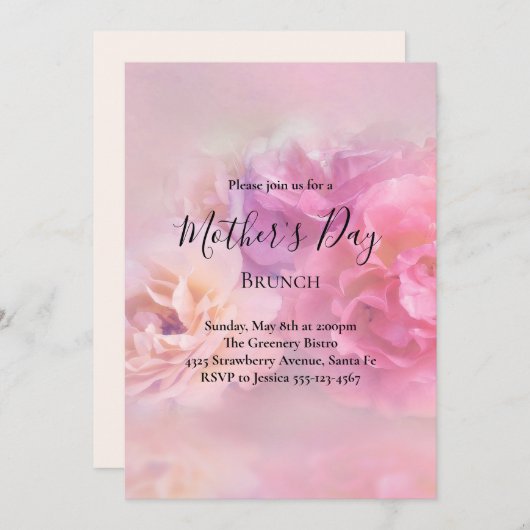 ピンクかわいらしとホワイトカーネーション母の日ブランチ 招待状 (正面/裏面)