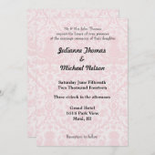 ピンクかわいらしとホワイトダマスクの結婚式 招待状 (正面/裏面)