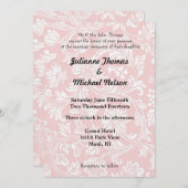 ピンクかわいらしとホワイトダマスクの結婚式 招待状 (正面/裏面)
