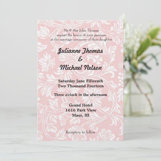 ピンクかわいらしとホワイトダマスクの結婚式 招待状 (スタンド正面)