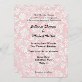 ピンクかわいらしとホワイトダマスクの結婚式 招待状 (正面/裏面)