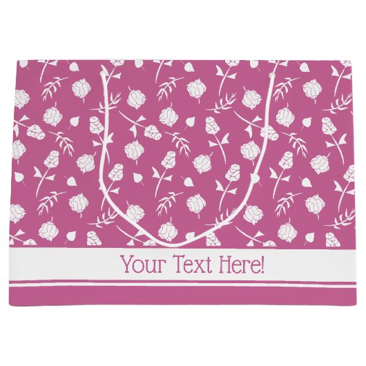 ピンクかわいらしとホワイトローズローズローズブドフローラプリント ラージペーパーバッグ (正面)