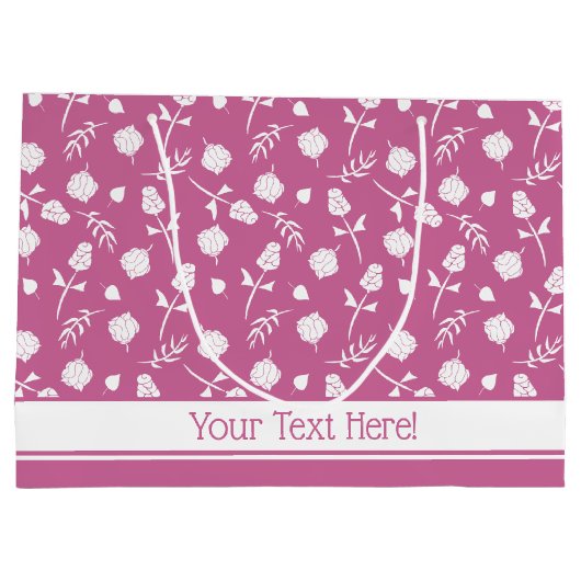 ピンクかわいらしとホワイトローズローズローズブドフローラプリント ラージペーパーバッグ (裏面)