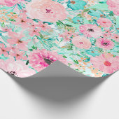 ピンクかわいらしとミントフローラの水の色の手絵を描型 ラッピングペーパー (角)
