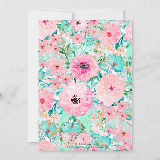 ピンクかわいらしとミントフローラの水の色の手絵を描型 招待状 (裏面)