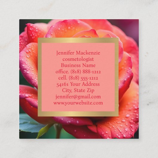 ピンクかわいらしと桃のバラAI生成 スクエア名刺 (裏面)