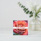 ピンクかわいらしと桃のバラAI生成 スクエア名刺 (スタンド正面)