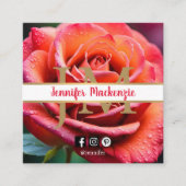 ピンクかわいらしと桃のバラAI生成 スクエア名刺 (正面)