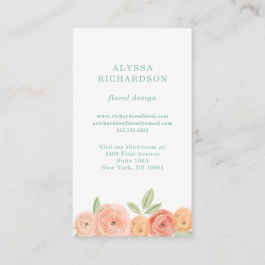 ピンクかわいらしと桃の花と金ゴールド 名刺 (裏面)