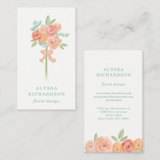 ピンクかわいらしと桃の花と金ゴールド 名刺 (正面/裏面)