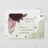 ピンクかわいらしと梅のバーガンディの花の緑 出欠カード (正面)