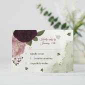 ピンクかわいらしと梅のバーガンディの花の緑 出欠カード (スタンド正面)