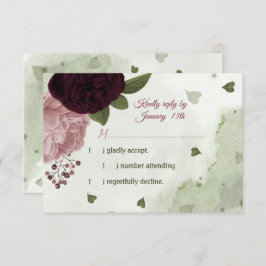 ピンクかわいらしと梅のバーガンディの花の緑 出欠カード