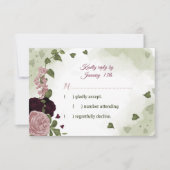 ピンクかわいらしと梅のバーガンディの花の緑 出欠カード (正面)