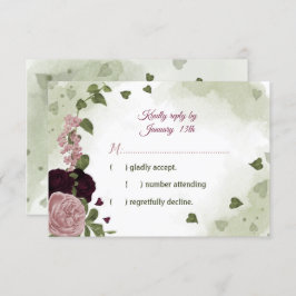 ピンクかわいらしと梅のバーガンディの花の緑 出欠カード