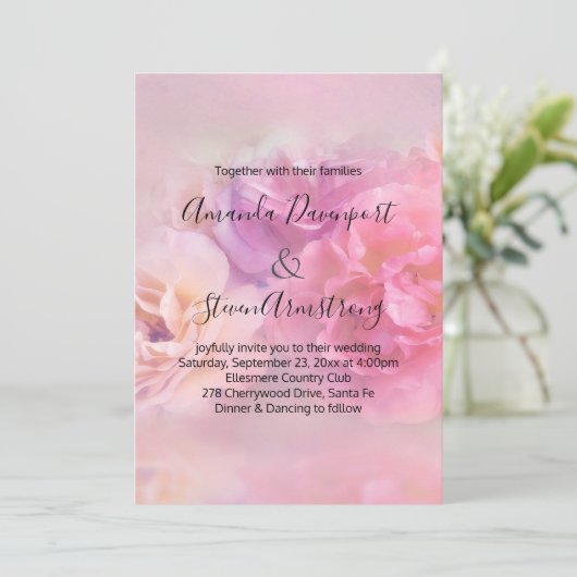 ピンクかわいらしと白のカーネーションの写真結婚 招待状 (スタンド正面)