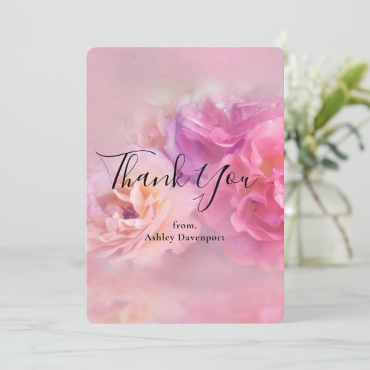 ピンクかわいらしと白のカーネーション写真 サンキューカード (スタンド正面)