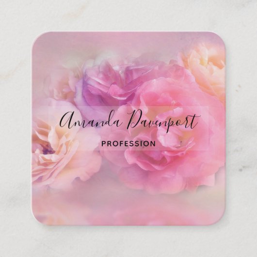 ピンクかわいらしと白のカーネーション写真 スクエア名刺 (正面)