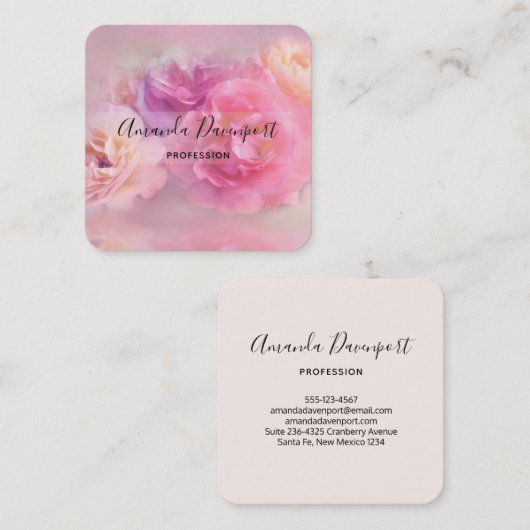 ピンクかわいらしと白のカーネーション写真 スクエア名刺 (正面/裏面)