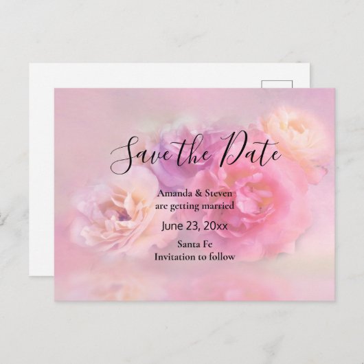 ピンクかわいらしと白のカーネーション日付を保存 インビテーションポストカード (正面/裏面)