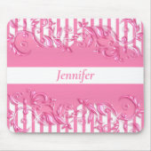 ピンクかわいらしと白のストライプフローラデザイン マウスパッド (正面)