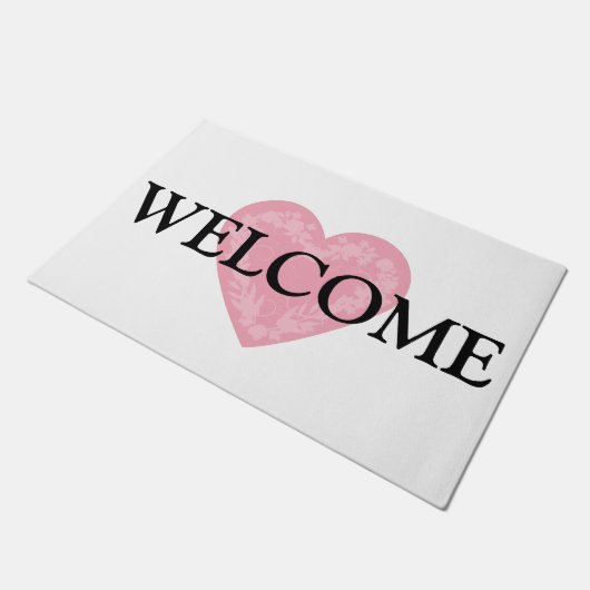 ピンクかわいらしと白のハートのフロントドア ドアマット (アングル)