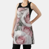 ピンクかわいらしと白のバラ エプロン (インサイチュ)