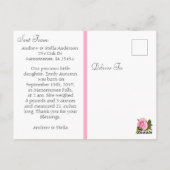 ピンクかわいらしと白の出産発表 ポストカード (裏面)