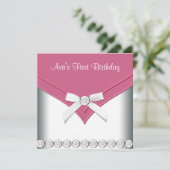 ピンクかわいらしと白の女の子の誕生日パーティー 招待状 (スタンド正面)