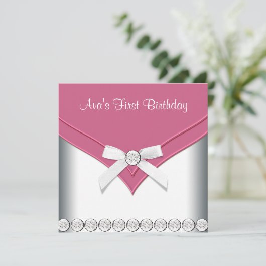 ピンクかわいらしと白の女の子の誕生日パーティー 招待状 (スタンド正面)