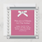 ピンクかわいらしと白の女の子の誕生日パーティー 招待状 (裏面)