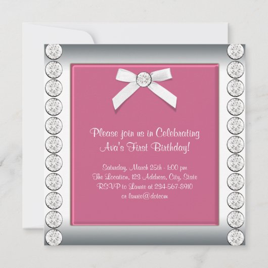 ピンクかわいらしと白の女の子の誕生日パーティー 招待状 (裏面)