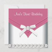 ピンクかわいらしと白の女の子の誕生日パーティー 招待状 (正面)