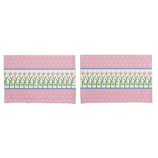 ピンクかわいらしと白の斑点とフローラ縁どで 枕カバー (フロントセット)