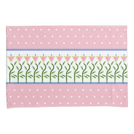 ピンクかわいらしと白の斑点とフローラ縁どで 枕カバー (正面右)