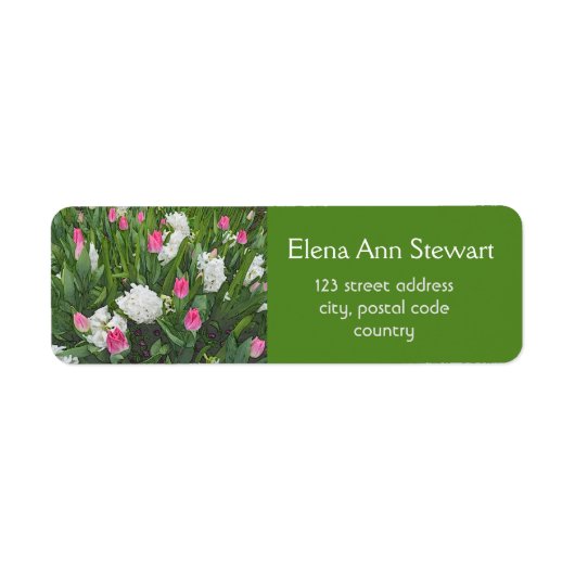 ピンクかわいらしと白の春の庭の花 ラベル (正面)