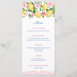 ピンクかわいらしと白の柑橘ブライダルシャワー メニュー