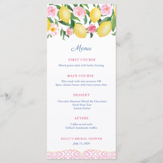 ピンクかわいらしと白の柑橘ブライダルシャワー メニュー (正面)