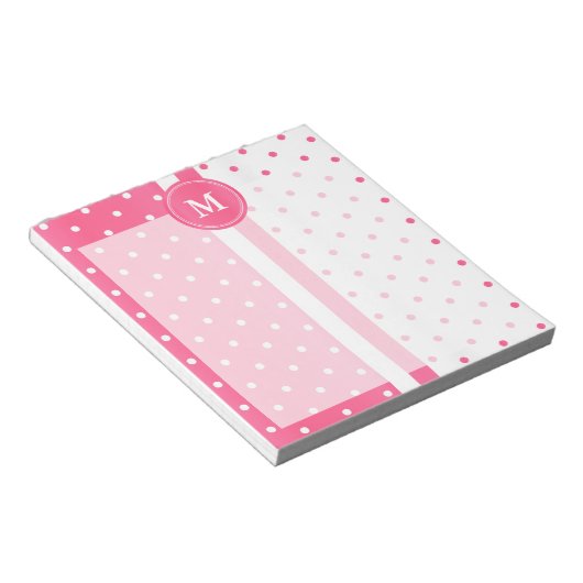 ピンクかわいらしと白の水玉模様 ノートパッド (アングル)