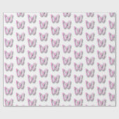 ピンクかわいらしと白の蝶のギフトラップ ラッピングペーパー (フラット)
