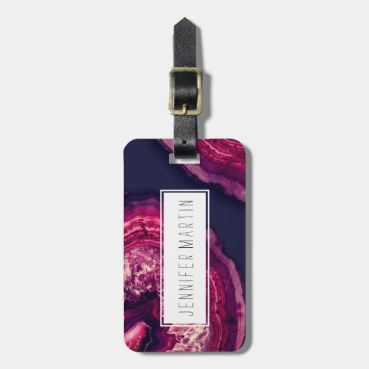 ピンクかわいらしと紫のアゲートの宝石（青） ラゲッジタグ (正面縦)