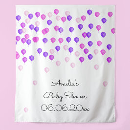 ピンクかわいらしと紫のバルーンベビーシャワー タペストリー