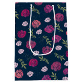 ピンクかわいらしと紫のフローラバラ葉ブルー ミディアムペーパーバッグ (裏面)