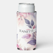 ピンクかわいらしと紫のフローラパーソナライズされた スリム缶クーラー (Seltzer正面)