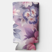 ピンクかわいらしと紫のフローラパーソナライズされた スリム缶クーラー (裏面)