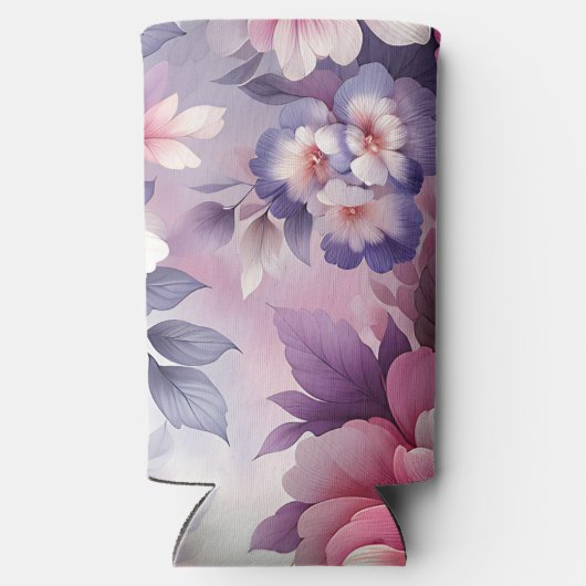 ピンクかわいらしと紫のフローラパーソナライズされた スリム缶クーラー (裏面)